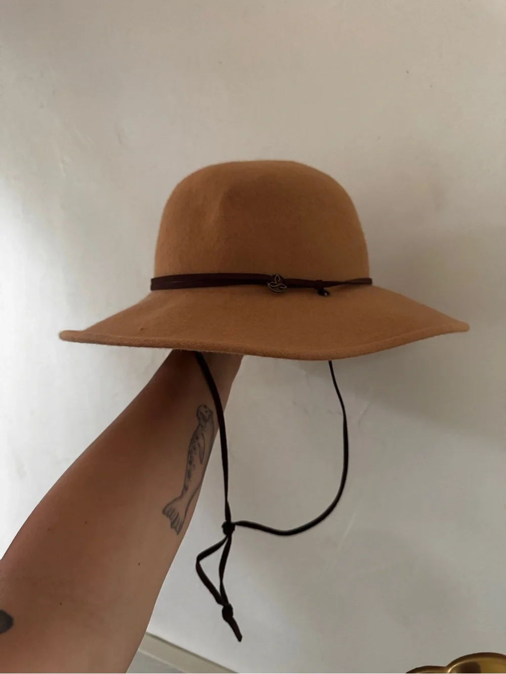 Prana Wide-Brim Felt Hat in Camel with Dark Brown Band